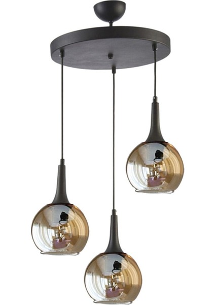 Fred Modern Dekoratif Siyah Renk Bal Camlı Sarkıt Salon - Mutfak - Yatak Odası 3 Lü Avize