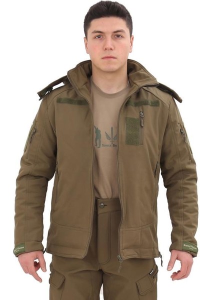 Su&rüzgâr Geçirmez Kapüşonlu Softshell Kışlık Erkek Mont