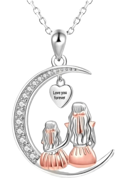 Moda Anne Kız Ay Kolye Anahtarlık Seni Sonsuza Kadar Seviyorum Kalp Anahtar Zincirleri Çanta Anahtarlık Anne Çocuklar Için Hediyeler (Yurt Dışından)