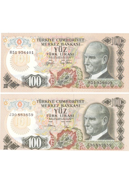 6.emisyon 100 Lira Kağıt Para 2 Adet Çil - Çil Altı Görseldeki Ürün / 203