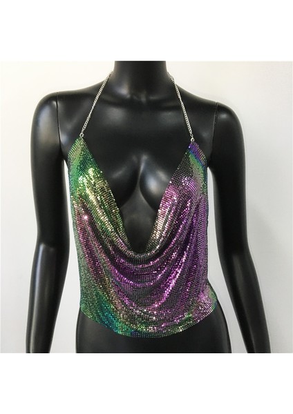 Parlak Gökuşağı Crop & Bluz Kolsuz Kayık Yaka Zırh Büstiyer modelleri