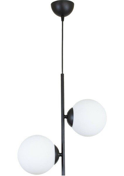 Vitaly 2 Li Modern Salon - Mutfak - Yatak Odası Beyaz Glop Camlı Siyah Avize