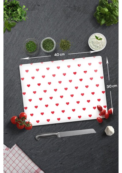 Cam Kesme Tahtası - Cam Kesme Tablası Kalp Desenli 30 x 40 cm 1 Adet