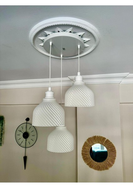 Elegan 3'lü Beyaz Sarkıt Avize - 3 Başlıklı Avize Modern Tasarım Yatak Odası Salon Yemek Odası