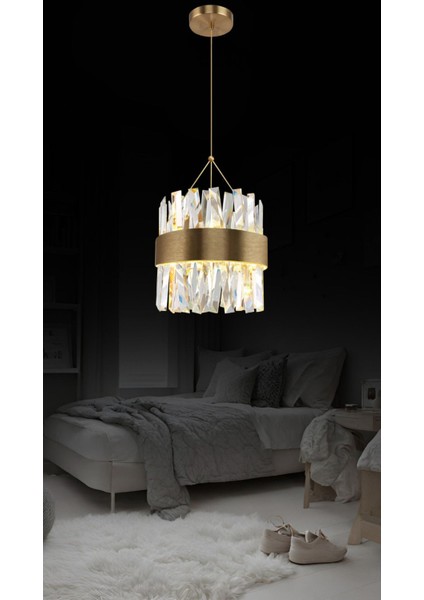 Roxy Tekli Taşlı Sarkıt LED Avize Kristal Taş Salon Yatak Odası Avize Aydınlatma