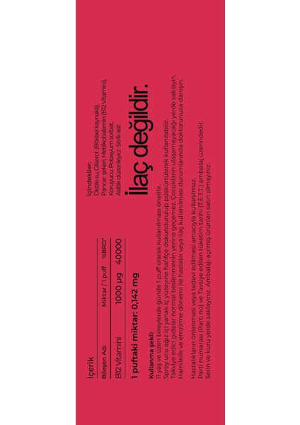 Methylcobalamin B12 Vitamini Sprey 1000MCG 10 ml 2'li Set