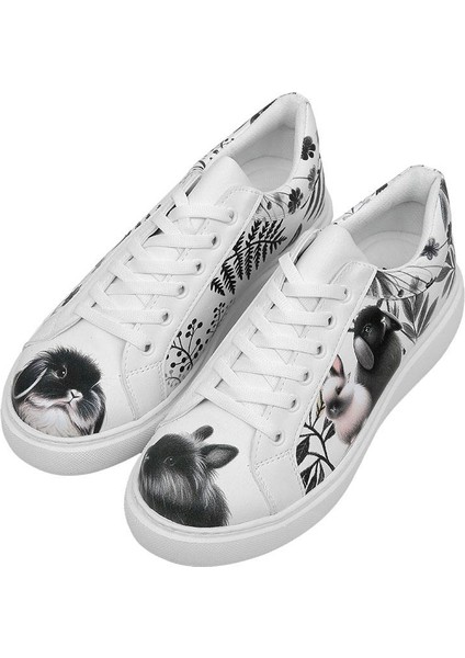 Kadın Vegan Deri Beyaz Sneakers - Fluffy Tasarım