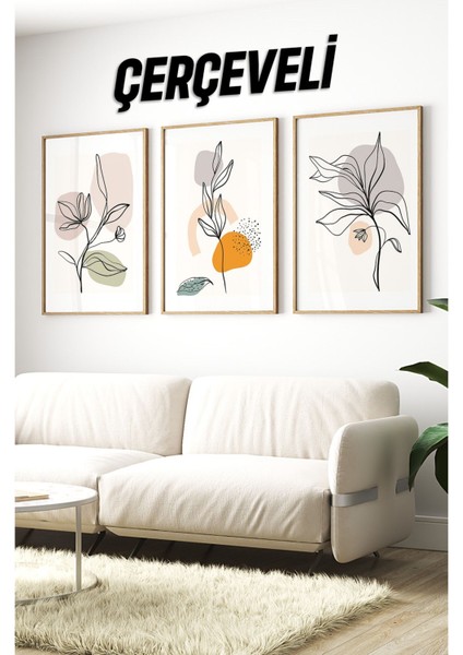 Dekorize Mdf Tablo Seti 3 Parça 3 mm -Çerçeveli Tablo Seti Salon Oturma Odası Için Duvar Dekoru 3033