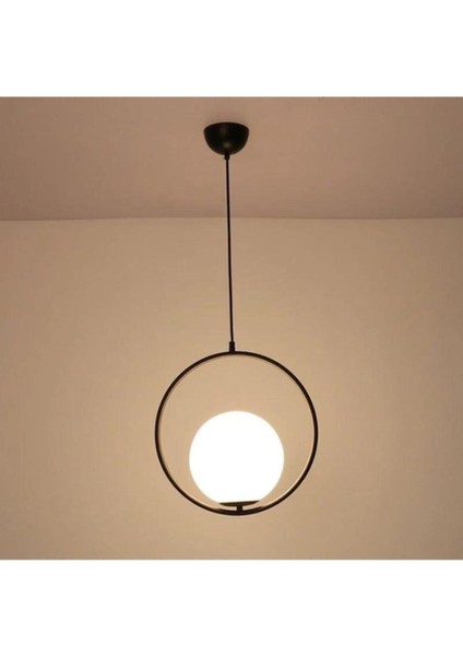 Sosa Dekoratif Modern Siyah Renk Beyaz Camlı Salon - Mutfak - Yatak Odası Tekli Avize