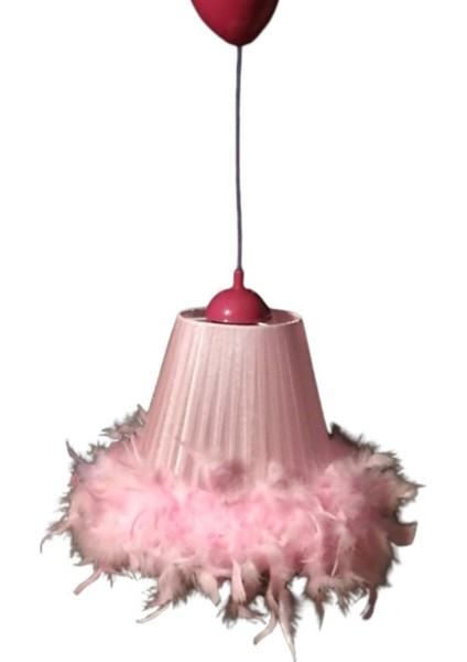 Pembe Tüylü Avize Kız Çocuk Odası Bebek Odası Yatak Odası Avizesi Pembe Plastik Askılı