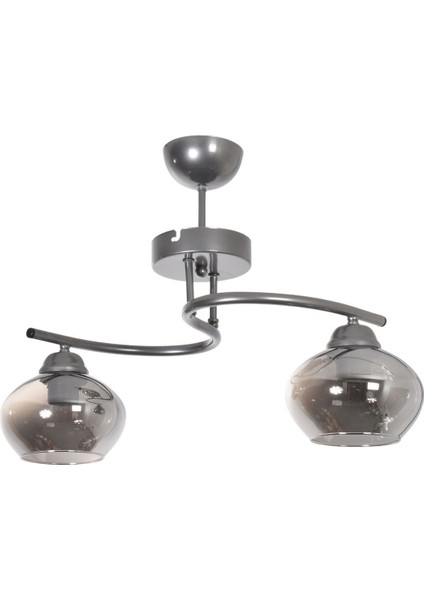 Fuji Salon - Mutfak - Yatak Odası Gri Renk Kasa Füme Camlı 2 Li Avize