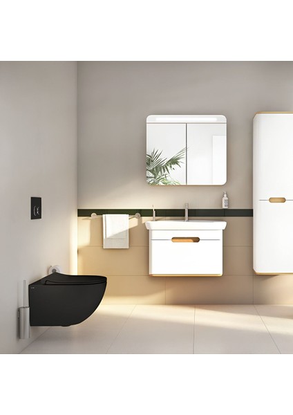 S60 Mat Siyah Smoot Flush Asma Klozet, Vitra Mat Siyah Gömme Rezervuar Set 768-1851