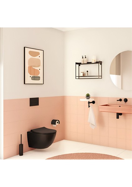 S60 Mat Siyah Smoot Flush Asma Klozet, Vitra Mat Siyah Gömme Rezervuar Set 768-1851