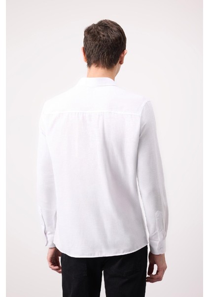 Modern Fit Polo Yaka Basic Düz Uzun Kollu Beyaz Gömlek E5045AX25SM