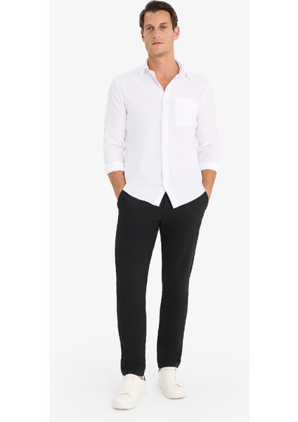 Modern Fit Polo Yaka Basic Düz Uzun Kollu Beyaz Gömlek E5045AX25SM