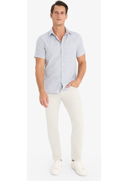 Modern Fit Yazlık Polo Yaka Basic Düz Kısa Kollu Gömlek E5077AX25SM