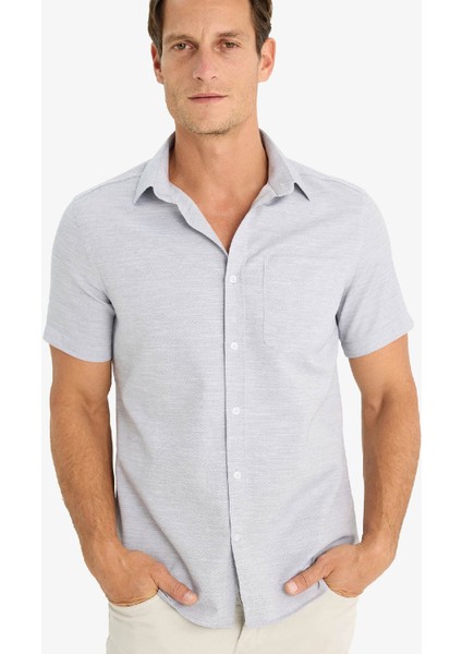 Modern Fit Yazlık Polo Yaka Basic Düz Kısa Kollu Gömlek E5077AX25SM