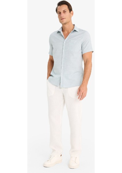 Modern Fit Yazlık Polo Yaka Basic Düz Kısa Kollu Gömlek E5077AX25SM