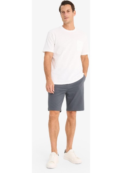 Slim Fit Dar Kesim Cepli Basic Düz Bermuda Şort W1105AZ24SM