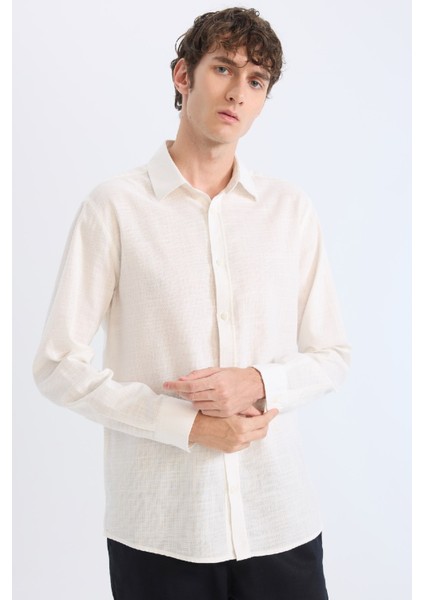 %100 Pamuk Regular Fit Polo Yaka Uzun Kollu Gömlek D7394AX25SP