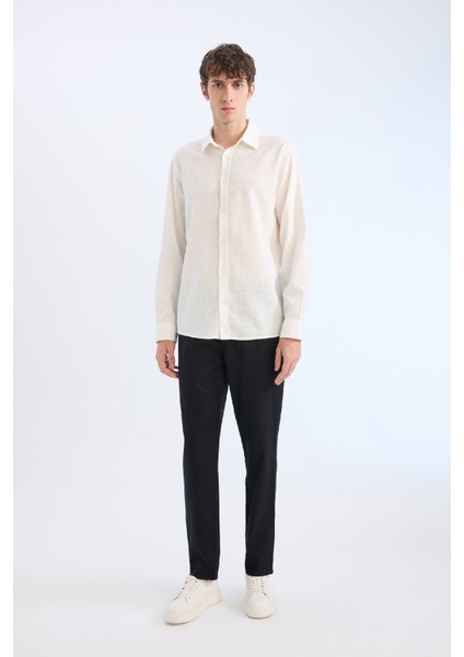 %100 Pamuk Regular Fit Polo Yaka Uzun Kollu Gömlek D7394AX25SP