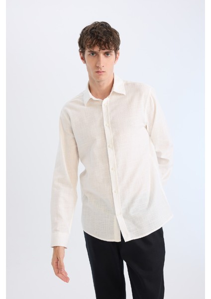 %100 Pamuk Regular Fit Polo Yaka Uzun Kollu Gömlek D7394AX25SP