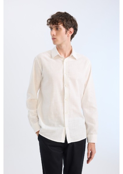 %100 Pamuk Regular Fit Polo Yaka Uzun Kollu Gömlek D7394AX25SP