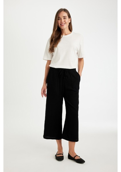 Regular Fit Crop Fit Krinkıl Viskon Kapri D5895AX24HS