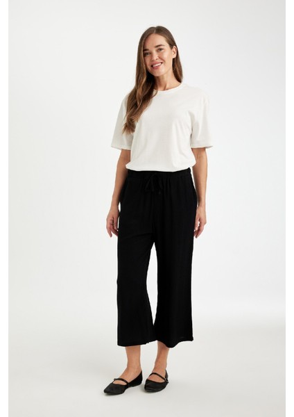 Regular Fit Crop Fit Krinkıl Viskon Kapri D5895AX24HS