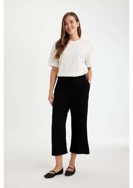 Regular Fit Crop Fit Krinkıl Viskon Kapri D5895AX24HS