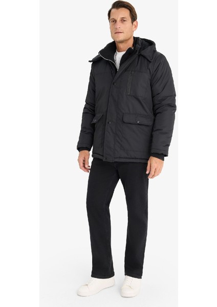 Su İtici Kapüşonlu Mont Polar Astarlı Fermuarlı Cepli Çıtçıtlı E7287AX24WN