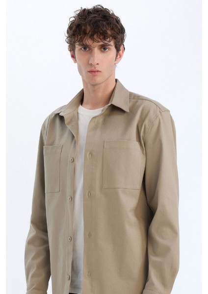 Regular Fit Polo Yaka Gabardin Uzun Kollu Gömlek D6147AX25SP