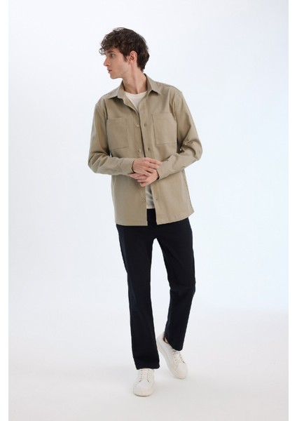 Regular Fit Polo Yaka Gabardin Uzun Kollu Gömlek D6147AX25SP