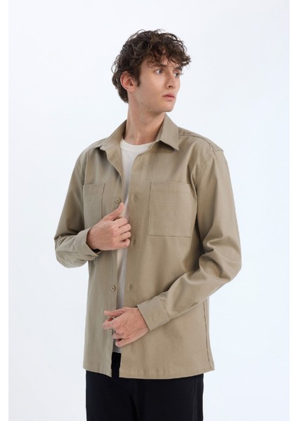 Regular Fit Polo Yaka Gabardin Uzun Kollu Gömlek D6147AX25SP