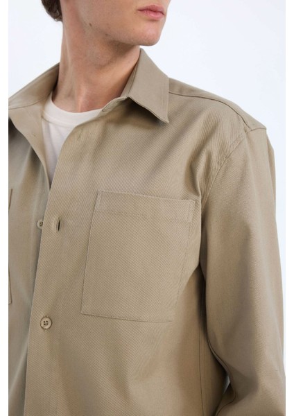 Regular Fit Polo Yaka Gabardin Uzun Kollu Gömlek D6147AX25SP