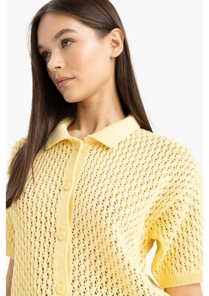 Slim Fit Dar Kesim Polo Yaka Düğmeli Kroşe Hırka E4723AX25SP