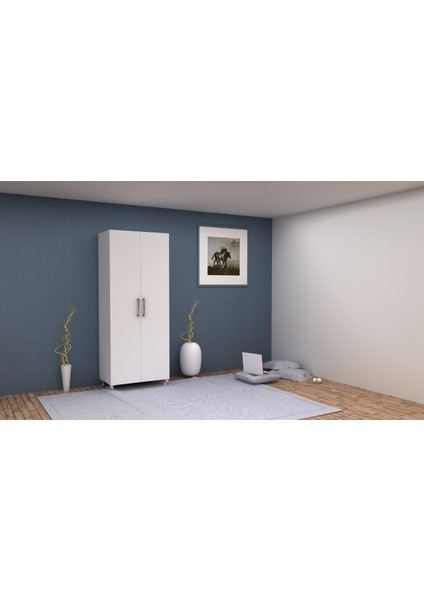 2 Kapaklı Alt Üst Askılıklı Gardırop PARLAK BEYAZ MDFLAM 205 cm *85 cm *53 cm 2KGM004