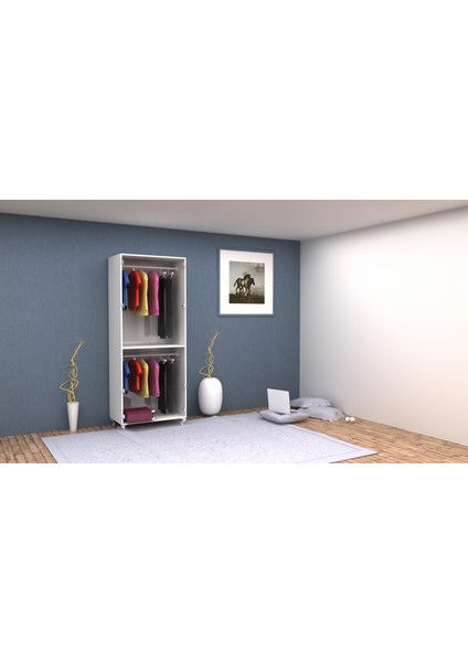 2 Kapaklı Alt Üst Askılıklı Gardırop PARLAK BEYAZ MDFLAM 205 cm *85 cm *53 cm 2KGM004 fiyatları