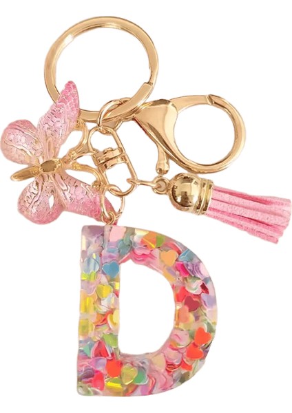 Az Dreamy Pullu Harfler Anahtarlık Kadınlar Için Püskül Kelebek Kolye Ilk Anahtarlık Çanta Süspansiyon Çanta Charms Araba Anahtarlık (Yurt Dışından)