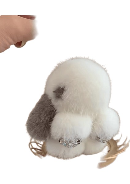 2024 Gerçek Vizon Kürk Tavşan Kürk Kolye Çanta Takı Anahtarlık Peluş Kolye Trompet Sevimli Sevimli Tavşan Çocuk Hayvan Karikatür Bebek Renk: Beyaz Gri / Boyut: 8 cm (Yurt Dışından)