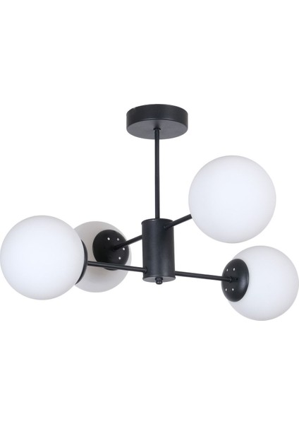 Oscar Modern Lüks Tasarım Siyah Renk Kasa Beyaz Camlı Salon - Mutfak - Yatak Odası 4 Lü Avize