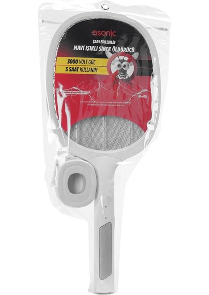 Güncelçarşı Type-C Şarjlı Uv Işıklı Sinek Raketi 1200MAH 3000V Çıkış Dik Durabilen Uv Mor Işıklı Elektrikli Raket Sinek Kovucu, Asonic AS-A25
