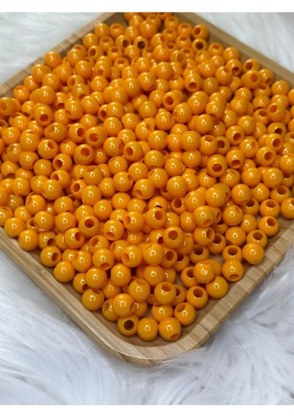 Plastik Makrome Boncuk 10 Mm 25 Gr (50 Adet) Koyu Sarı