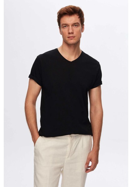 Ds Damat Slim Fit Siyah 3'lü Set V Yaka T-Shirt fiyatları