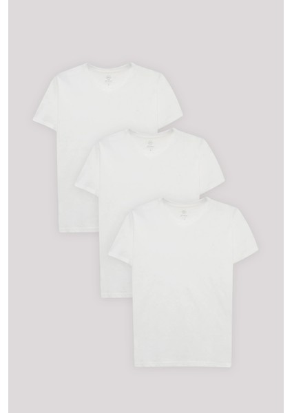 Ds Damat Slim Fit Beyaz 3'lü T-Shirt 4HC14ORTBN533