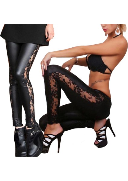 B101309 Dantel Kenarlı Lame Tayt