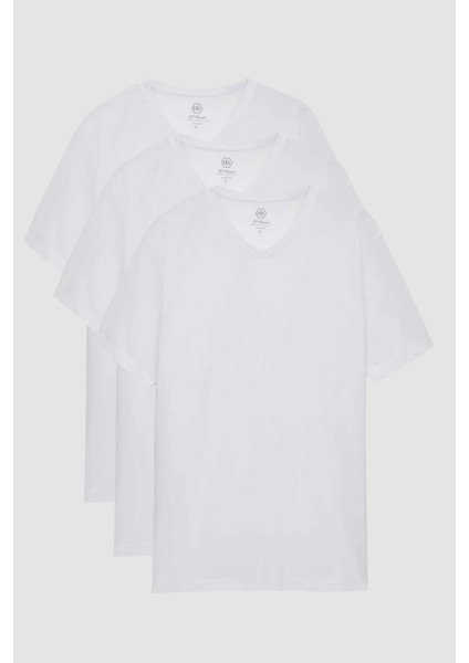 Ds Damat Slim Fit Beyaz 3'lü Set V Yaka T-Shirt