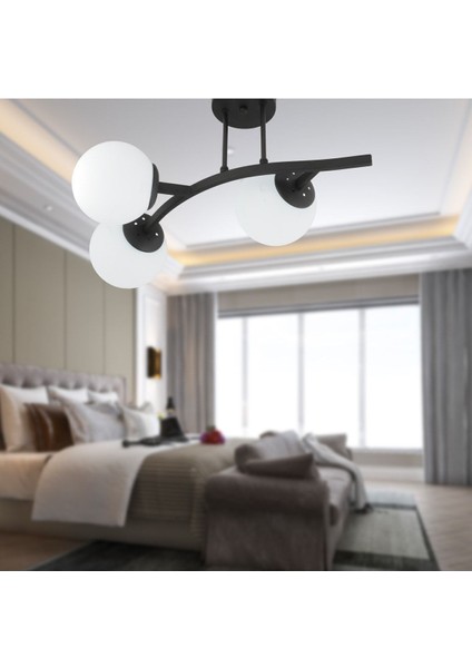 Izem 3'lü Siyah Modern Plafonyer Genç Odası Mutfak Yatak Odası Avize