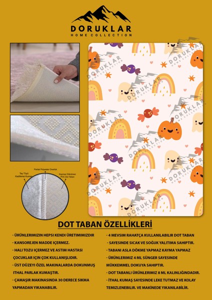 Kaymaz Taban Makinada Yıkanabilir Dijital Baskı Gökkuşağı Desenli Çocuk Odası Halısı Dot Taban Halı RB02