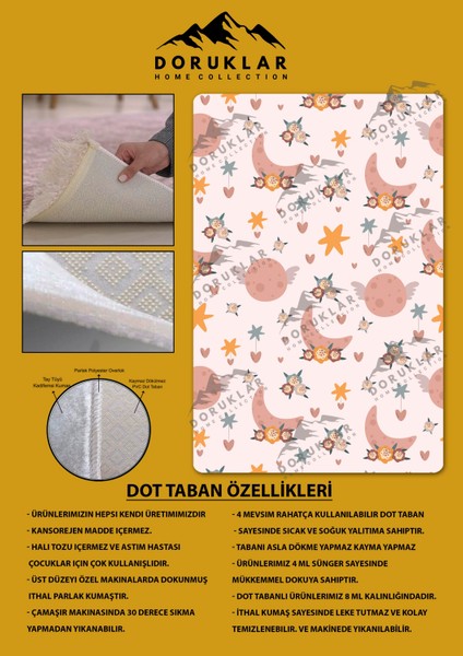 Kaymaz Taban Makinada Yıkanabilir Dijital Baskı Ay Desenli Çocuk Odası Halısı Dot Taban Halı RB07 fiyatları